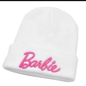 Barbie hat beanie new white adult size